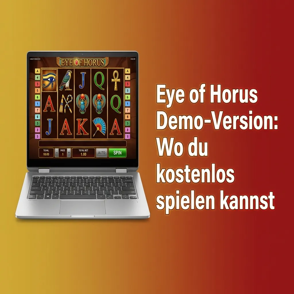 Online-Slot Eye of Horus auf Bildschirm, Demo-Version mit virtuellen Einsätzen und Kontoanzeige auf Laptop oder Smartphone