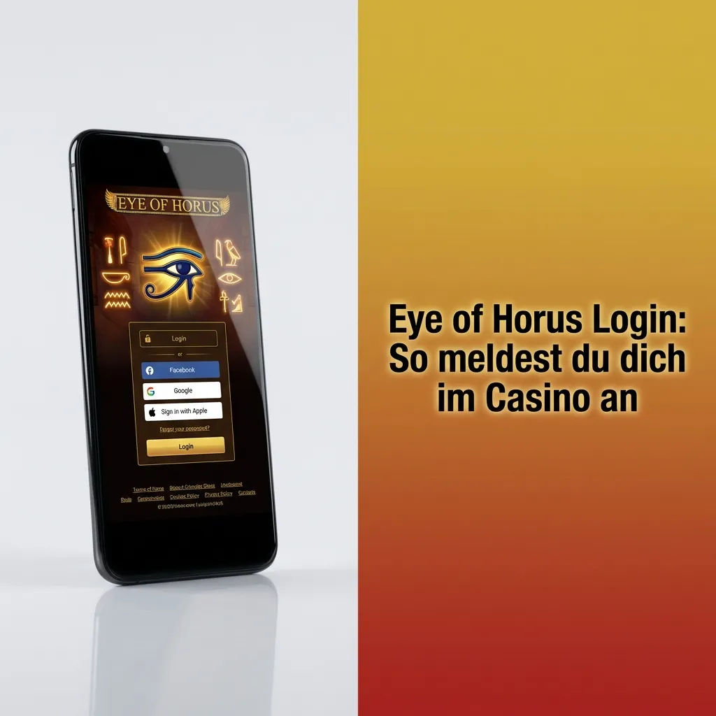 Illustration of Eye of Horus casino login screen with email, username and password fields on a desktop and mobile device