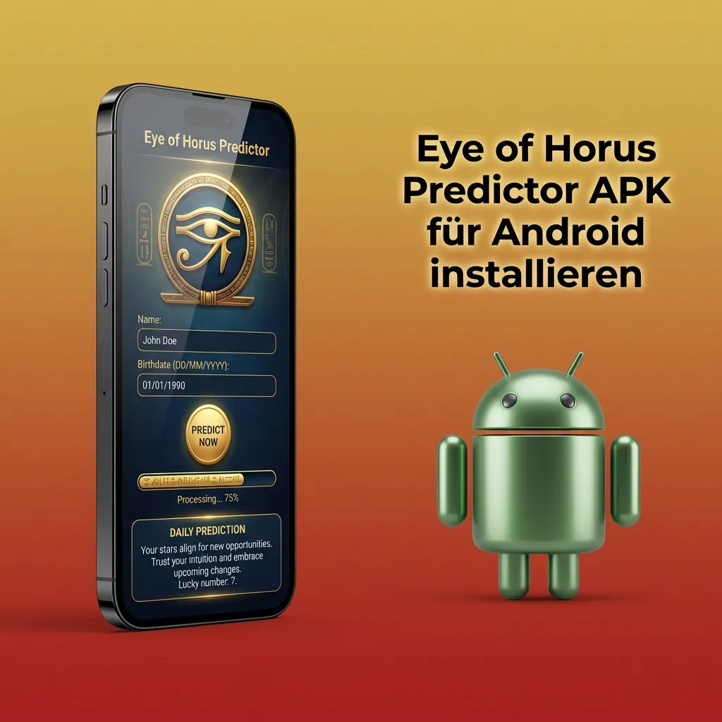 Smartphone installiert Eye of Horus Predictor APK, mit Sicherheitshinweis zu Apps aus unbekannten Quellen.