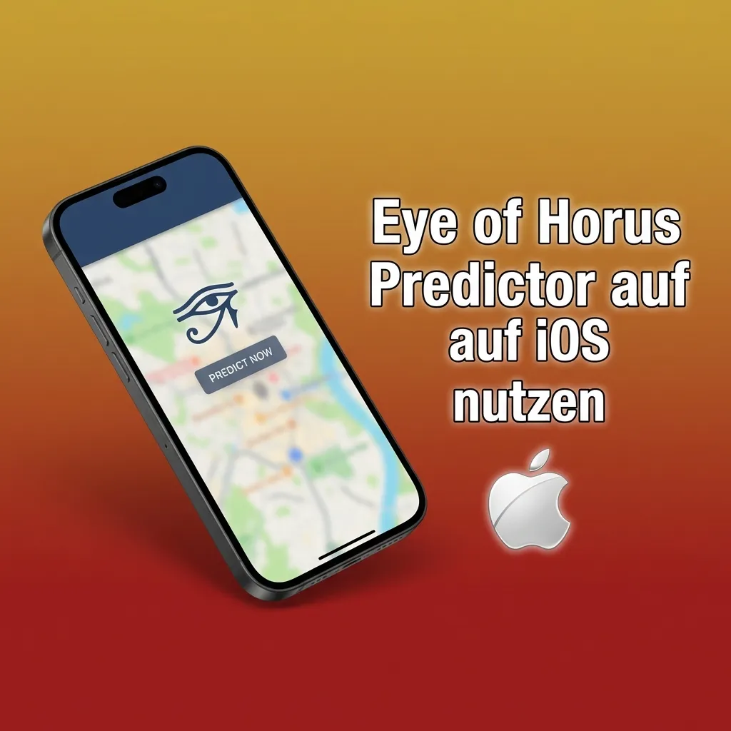 Illustration of Eye of Horus Predictor setup on an iPhone, highlighting iOS installation steps and security warnings