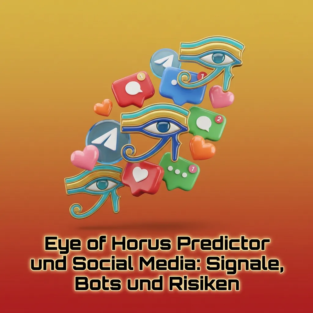 Illustration of Eye of Horus slot beside social media icons and warning symbols about fake signals, bots and fraud risks