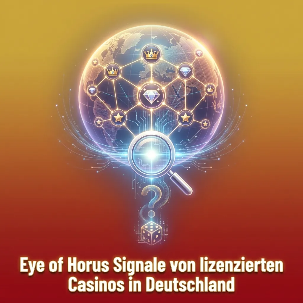 Illustration of Eye of Horus slot symbols with German casino logos and Telegram chat icons