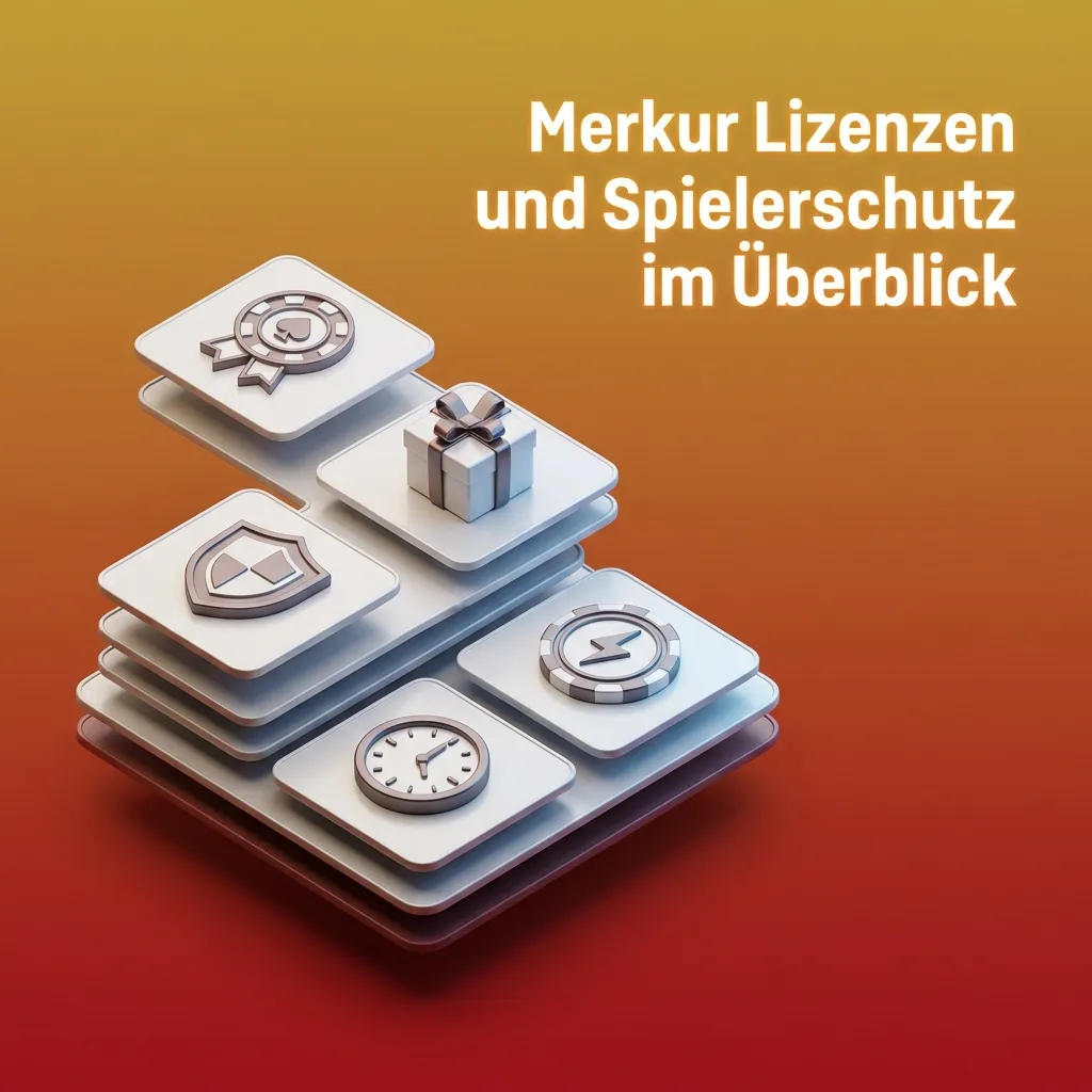 Infografik zu Merkur-Lizenzen, RNG-Zertifizierung und Spielerschutz-Tools wie Limits, Reality-Checks und Pausen
