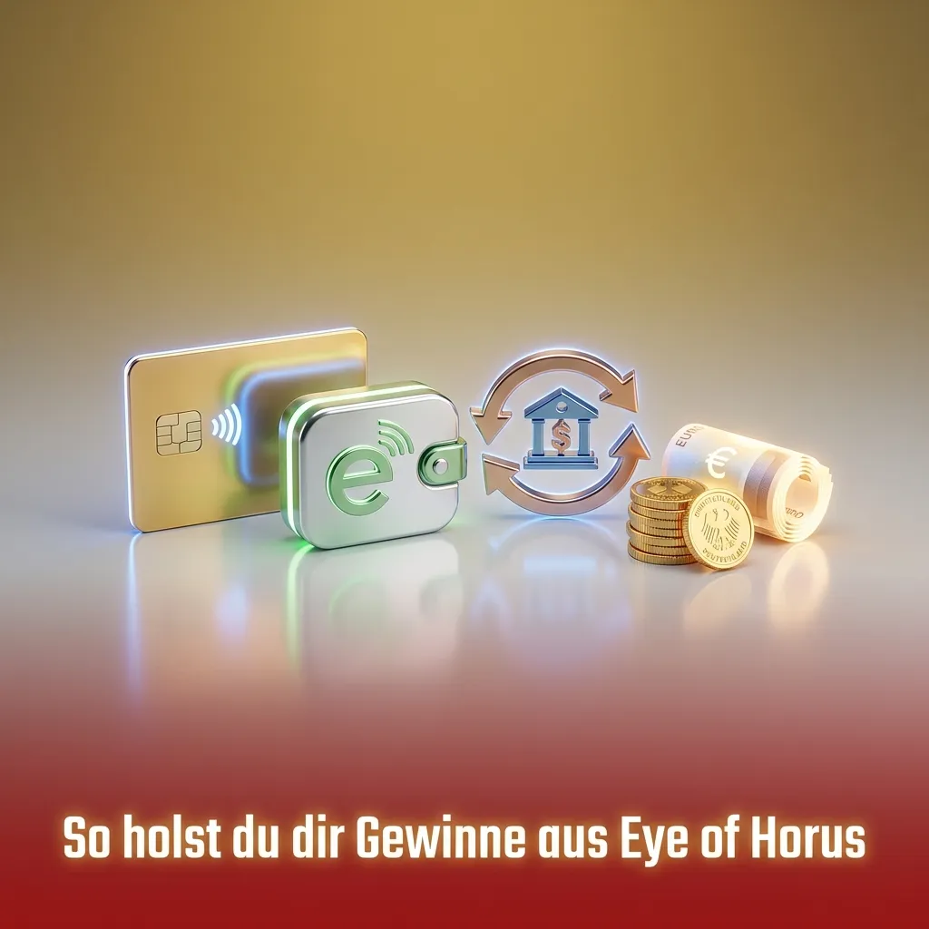 Smartphone-Screen mit Casino-App „Eye of Horus“, geöffneter Kassenbereich und hervorgehobenem Button „Auszahlen“
