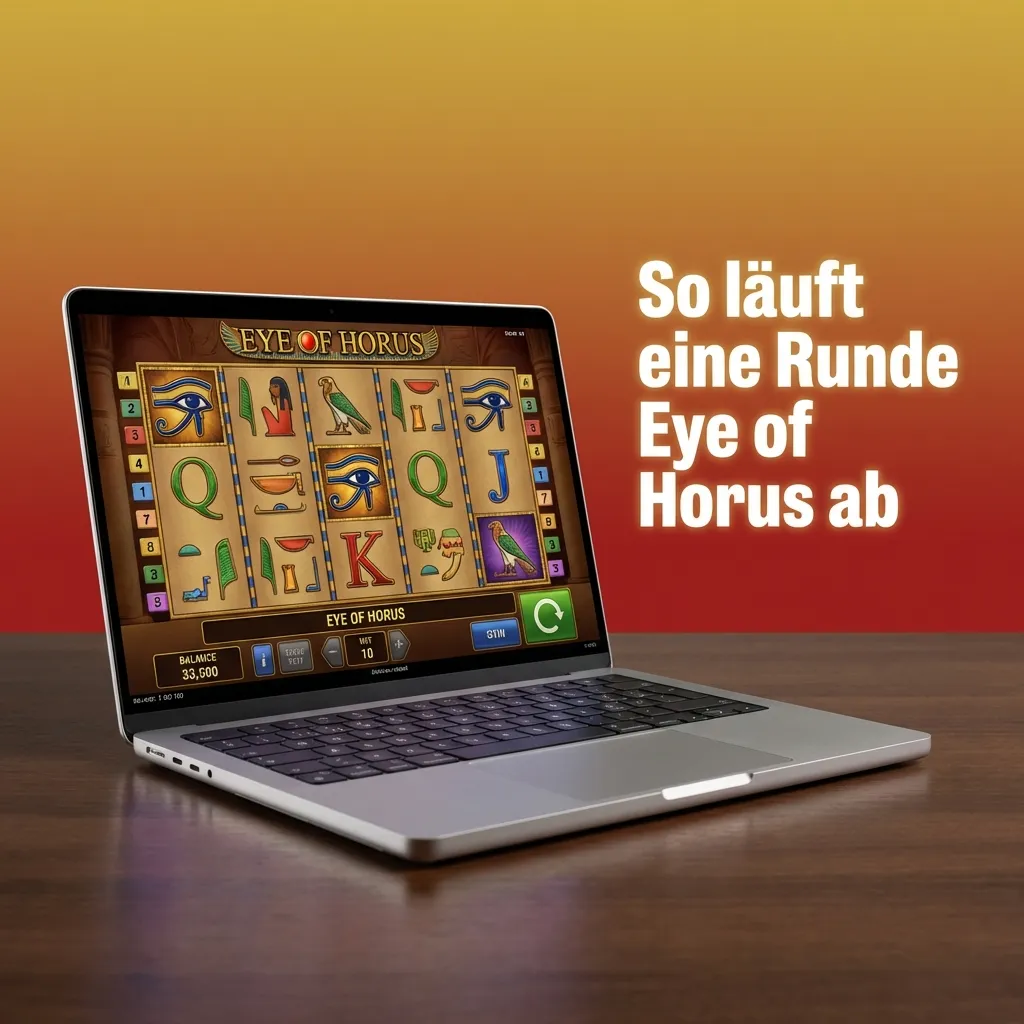 Grafik erklärt Schritt für Schritt eine typische Spielrunde im Eye-of-Horus-Slotspiel