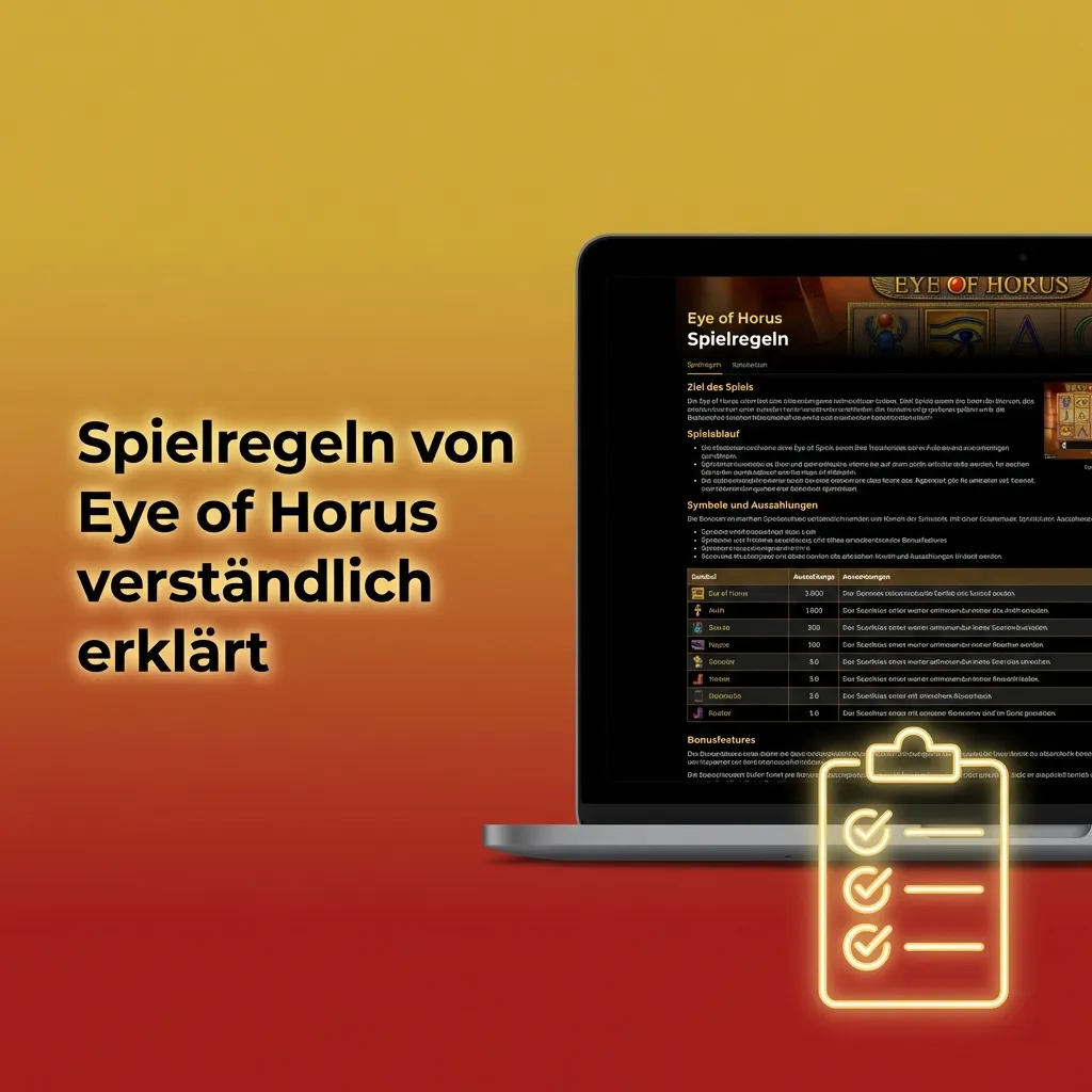 Infografik: Spielregeln des Eye of Horus Slots mit Walzen, Horus-Wild, Tempel-Scatter und Freispiel-Erklärung