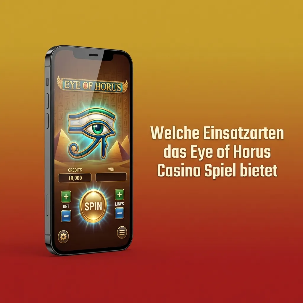 Infografik zu Einsatzarten im Eye of Horus Slot: Einzel-Spins, konservativ, progressiv und Auto-Spiel erklärt
